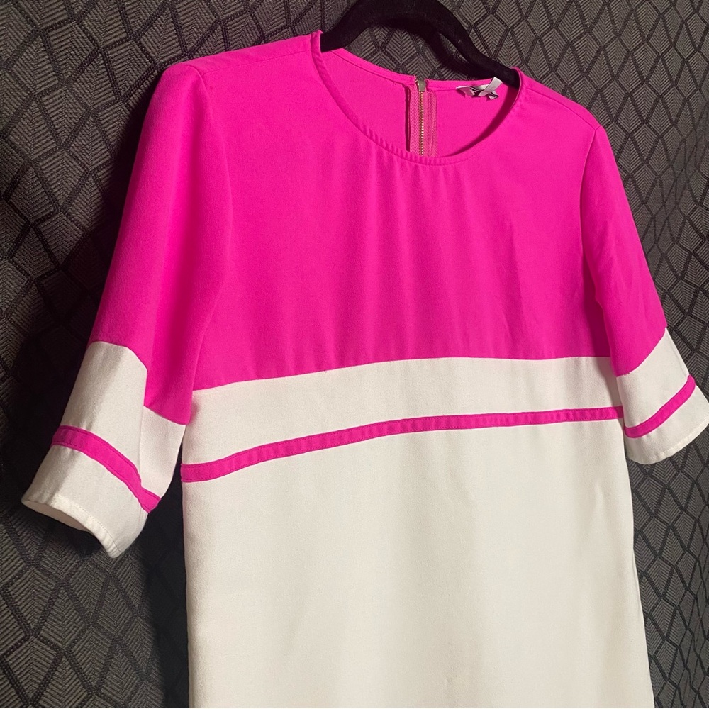 $5 SALE — TOBI Stripe Me Pink and White ColorBlock Shift Dress Size S